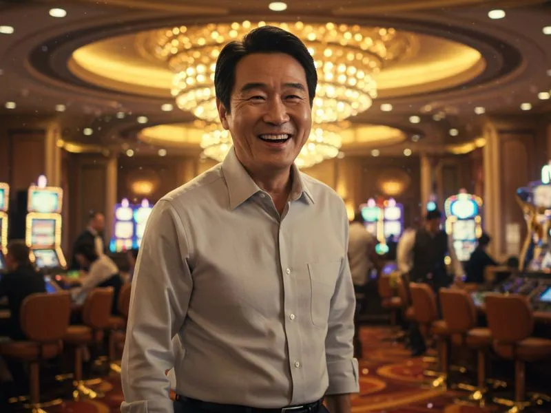 Happy Filipino man smiling while playing at 555bmw slot casino