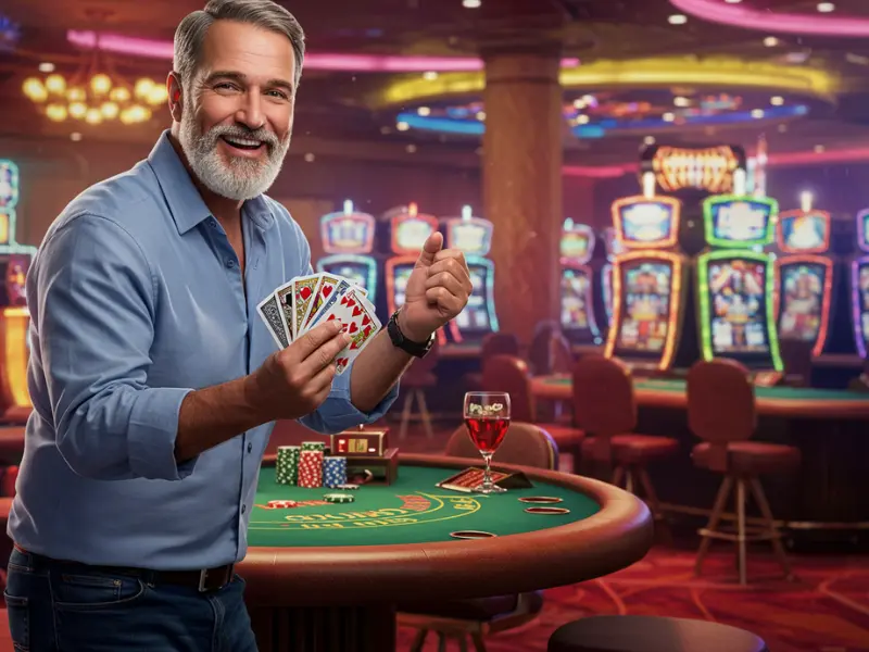 Online Sabong International: Happy man playing poker with excitement