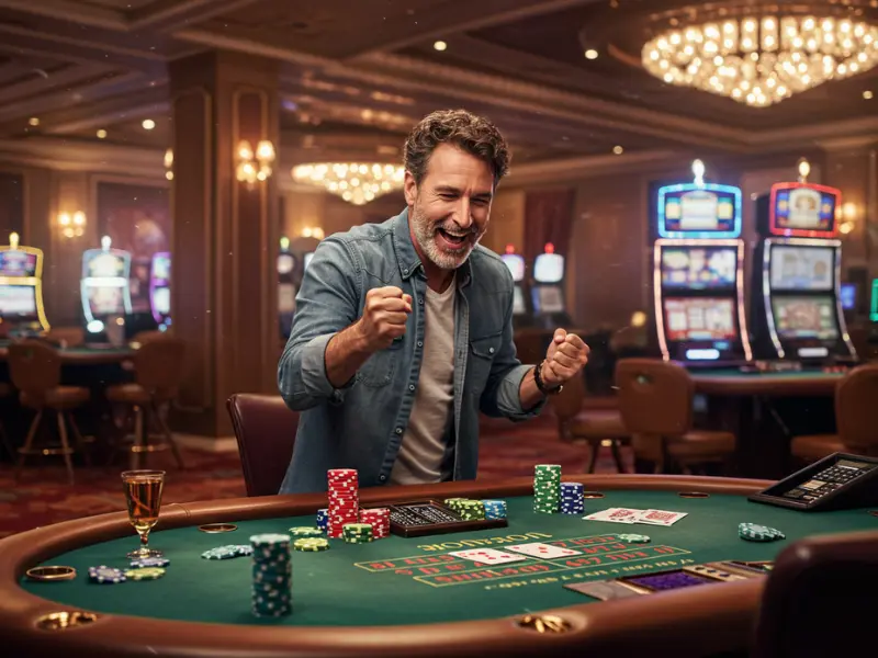 Online Sabong International: Happy man celebrating poker win