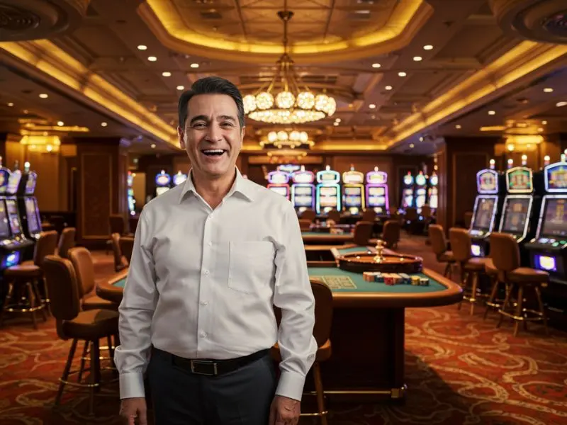 Excited Filipino man celebrating a roulette win during NBA betting in the Philippines