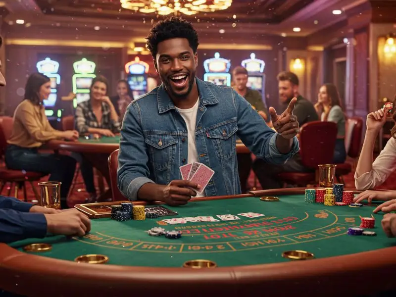 Online Sabong: Happy man playing online poker game