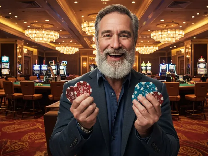 Man holding poker chips after a successful win on an online sabong site