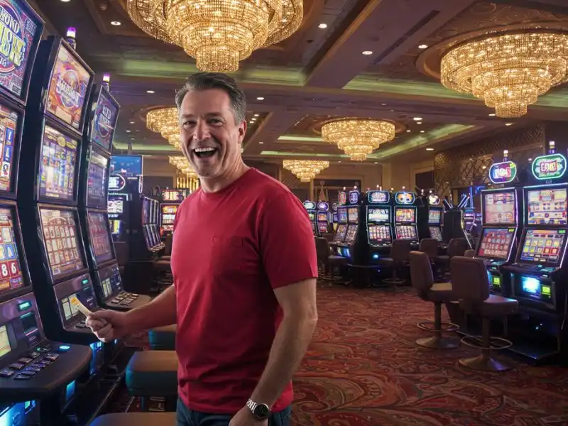  Sabong Live: Happy man enjoying an online slot machine game