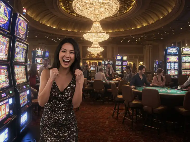 Sabong Live: Smiling woman enjoying an online slot game