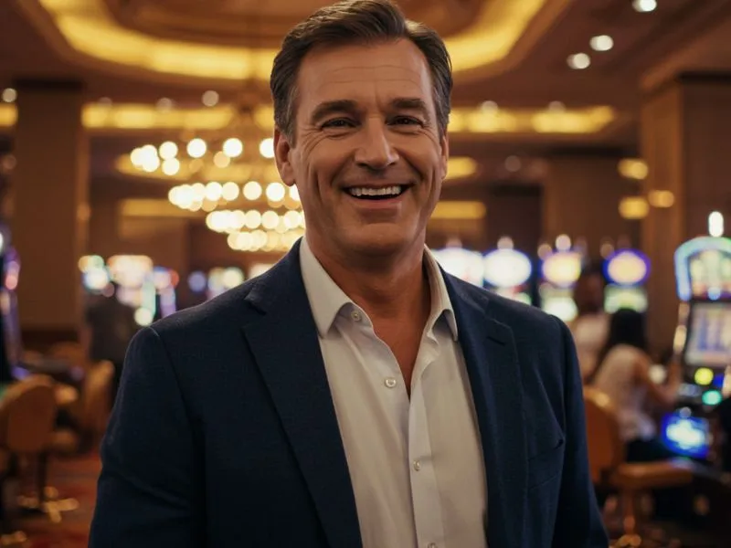 Smiling man celebrating casino win thanks to a scatter free bonus feature