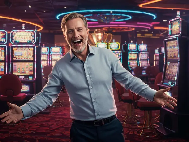 Happy man smiling after a lucky spin at Slot 777 Online