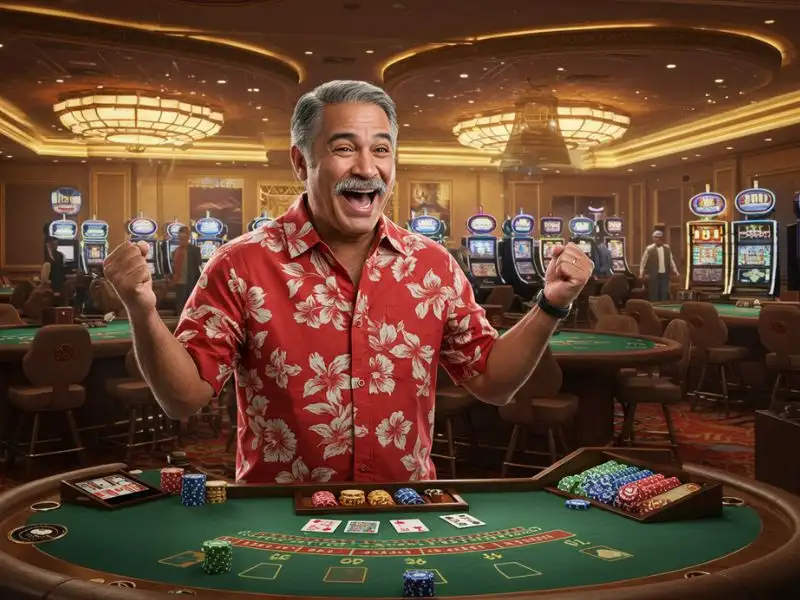 Happy man enjoying a poker win thanks to tmtplay registration and gameplay