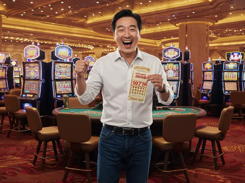 Happy man celebrating a lottery win at TMTcash88 Casino