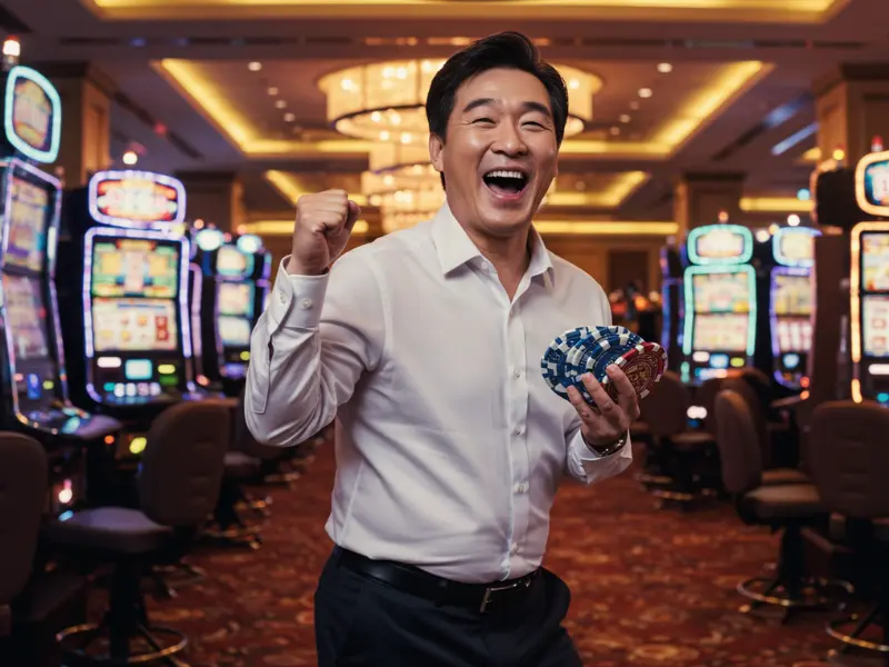 Happy man holding casino chips at TMTcash App