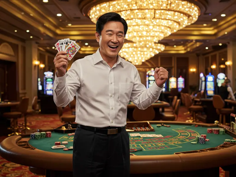 Happy man winning a poker game at TMTcash Casino