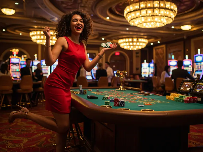 Happy woman winning a poker game at TMTcash Casino