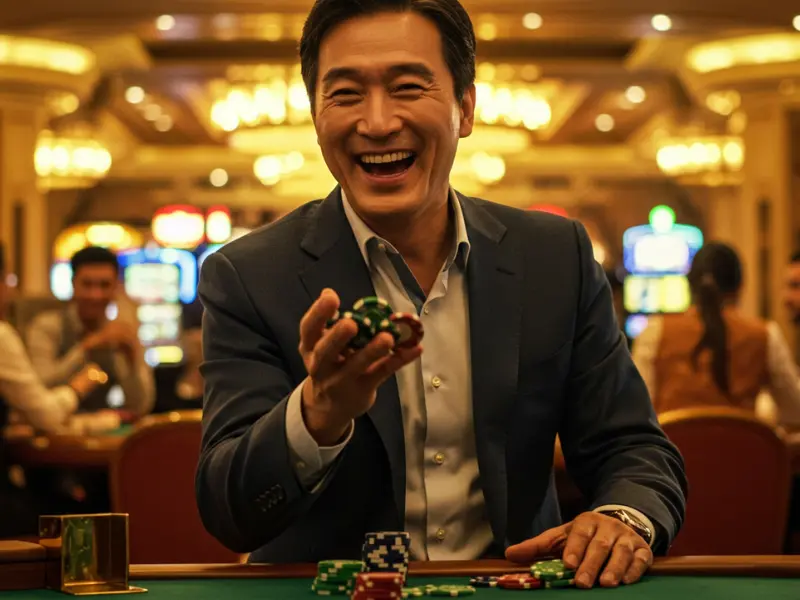 Happy man celebrating poker win at TMTcash.con Casino