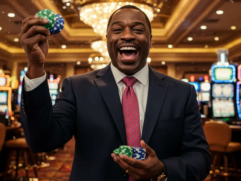 Happy man holding casino chips at TMTcash.net