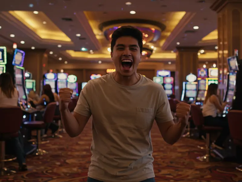 Happy man celebrating slot win at TMTcash Review Casino