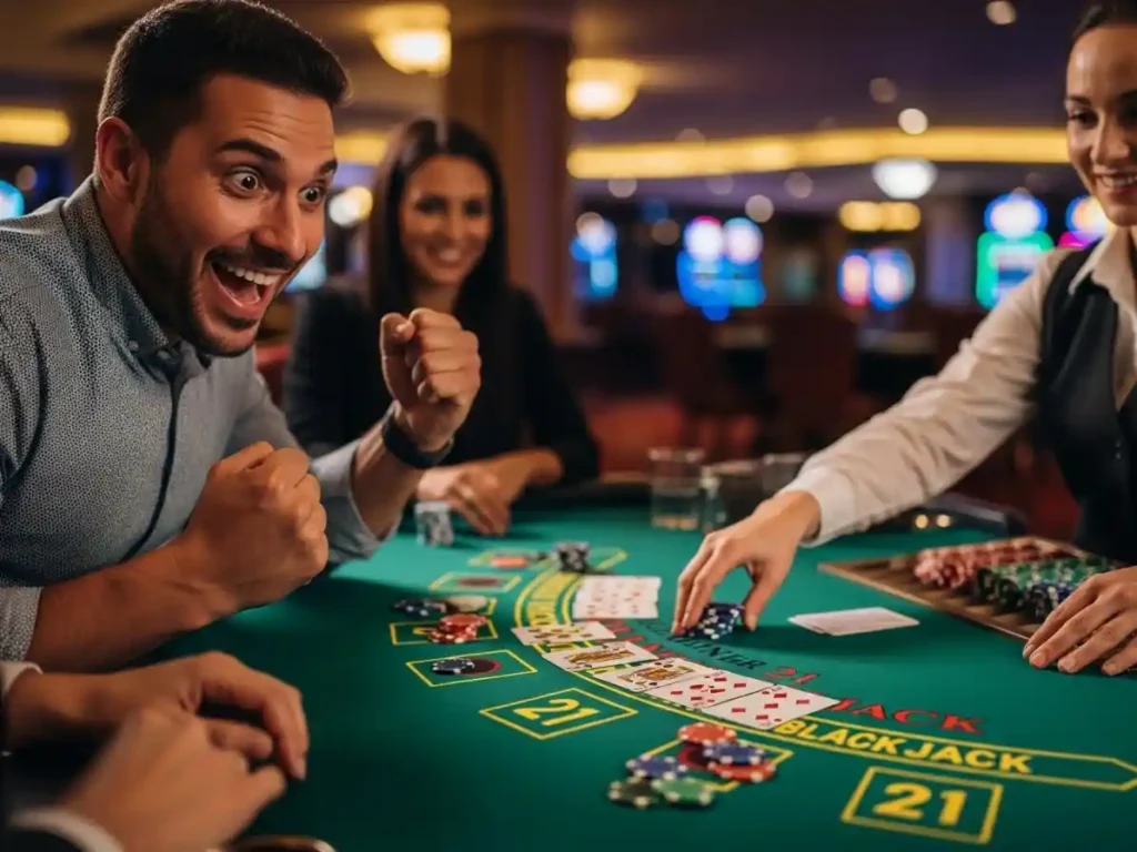 Cheerful casino player celebrating a blackjack win on Game PH