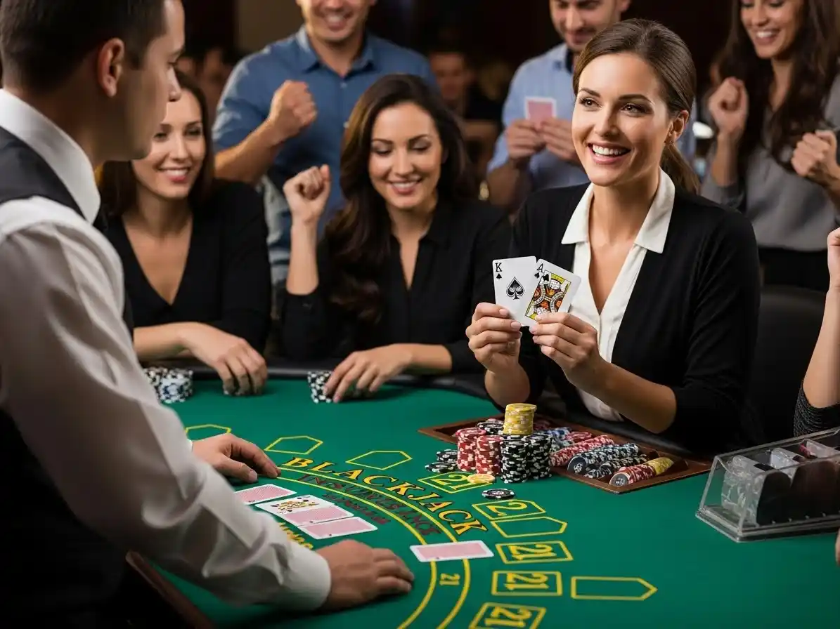 Happy person smiling while playing casino blackjack 21 on Game PH