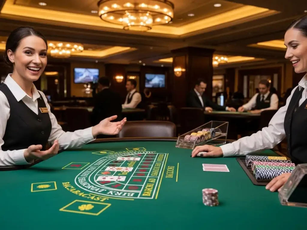 Excited adult enjoying a casino baccarat game in a modern gaming area, Manila Dream Play