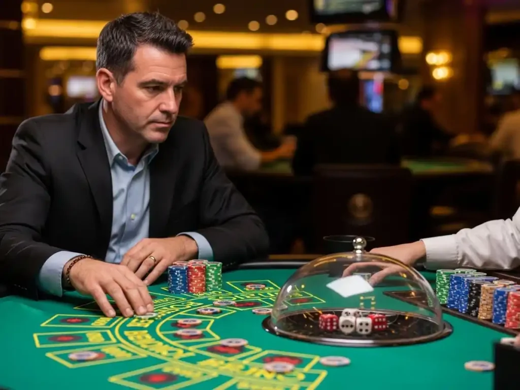 Close-up of hands placing bets on Sic Bo at Play Slots Games