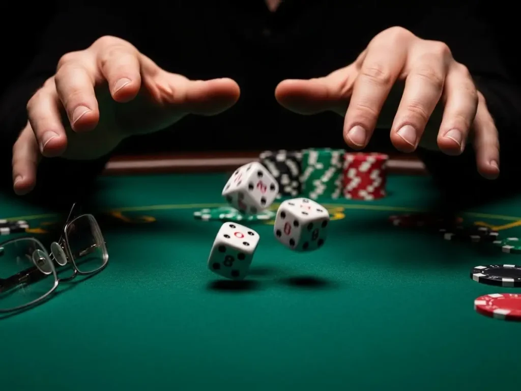 Person rolling dice at an online casino