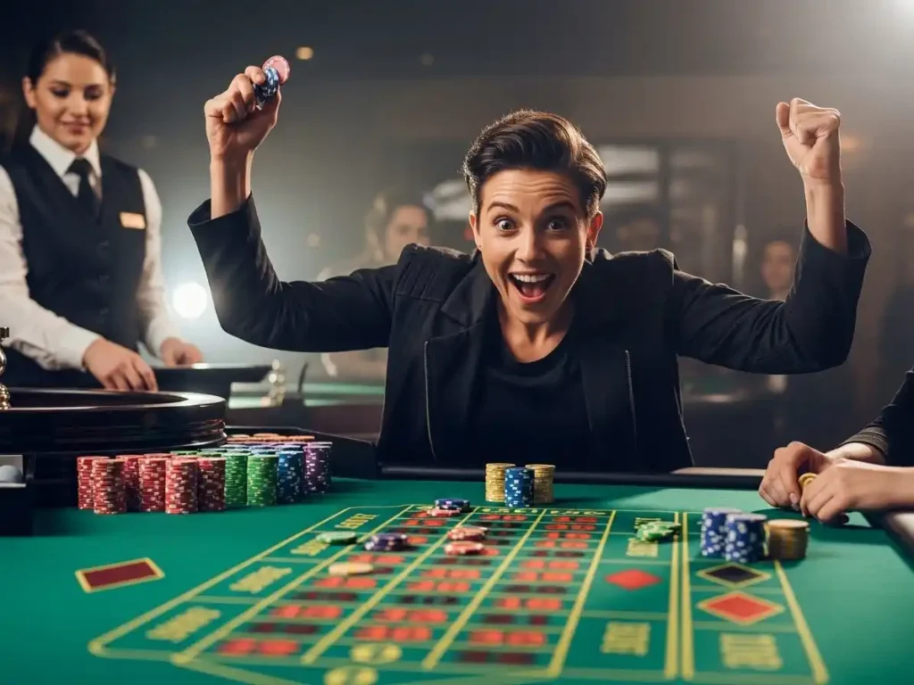 Excited adult enjoying a roulette game in a modern casino with dynamic lighting, Extreme Cash