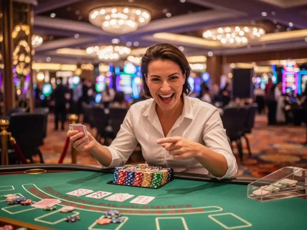 Excited person winning at online casino